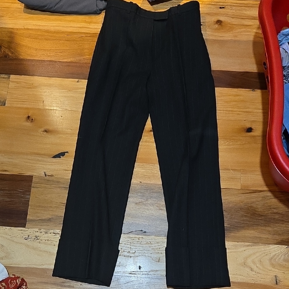 Ann Demeulemeester Black Striped Fleece Wool Dress Pants
